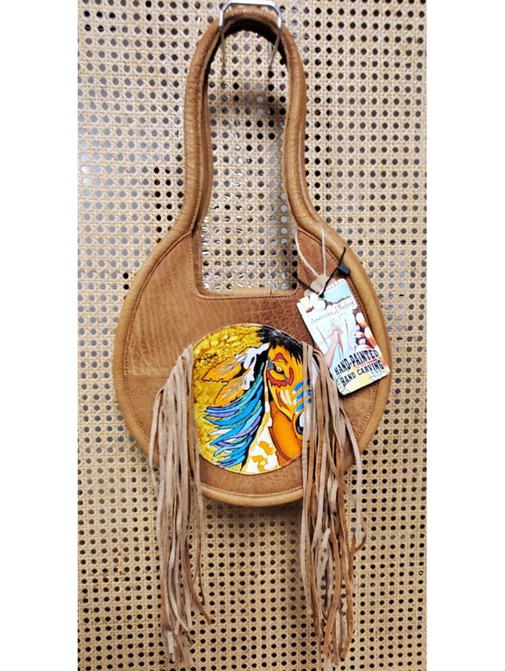 American Darling Hand-Tooled Painted Leather Fringe Circle Purse Western Boho